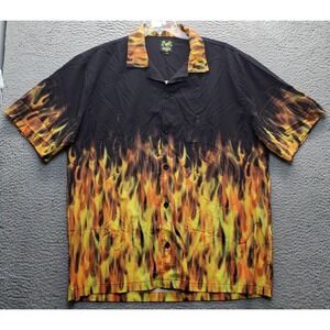 Benny's Flames Bowling Shirt Mens XL Multi Stretch Short Sleeve Collar Button-Up